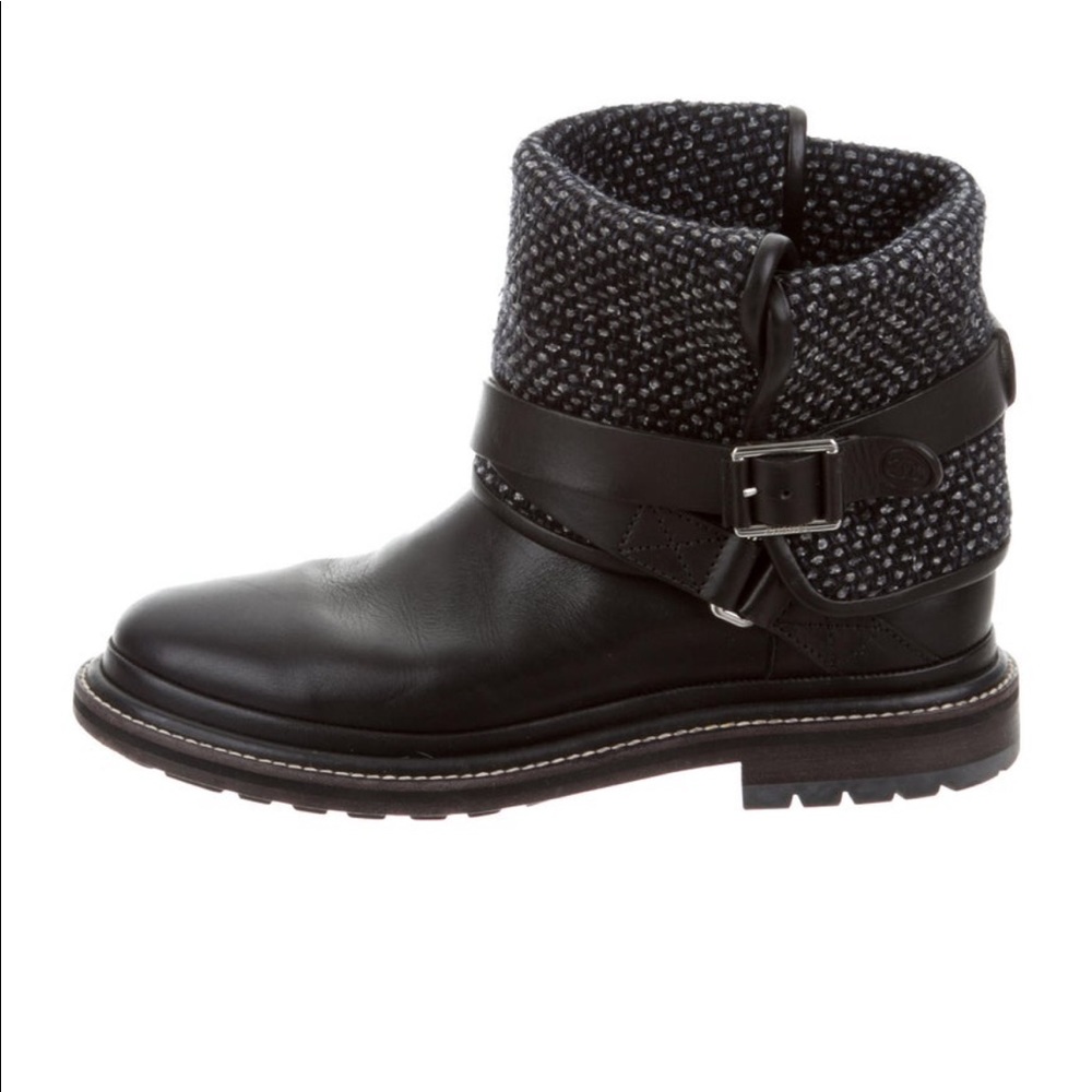 Chanel 2015 Tweed Fold-Over Ankle Boots 7.5